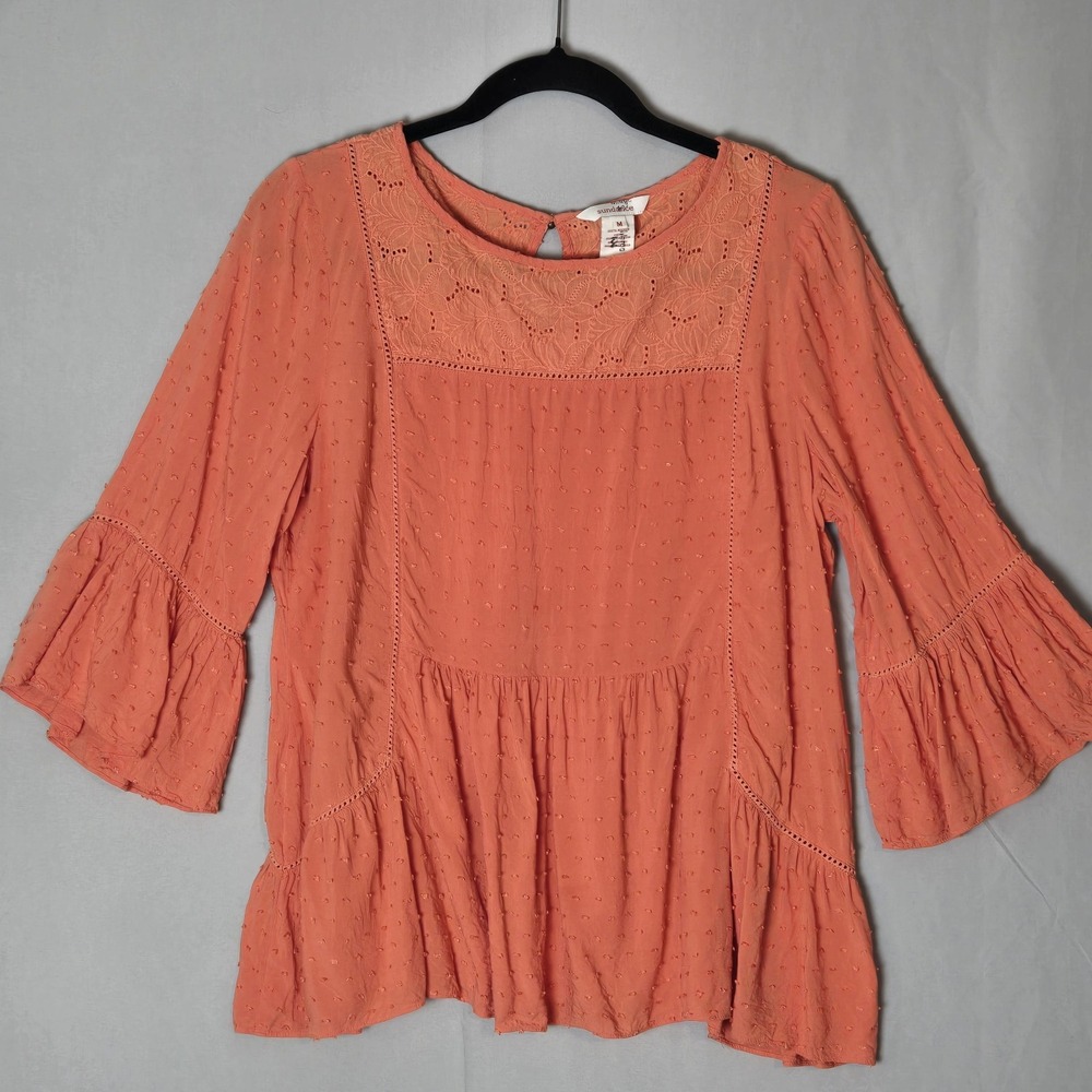 Sundance Boho Blouse Susannah Size Medium Orange Ruffle Swiss Dot Eyelet Flowy